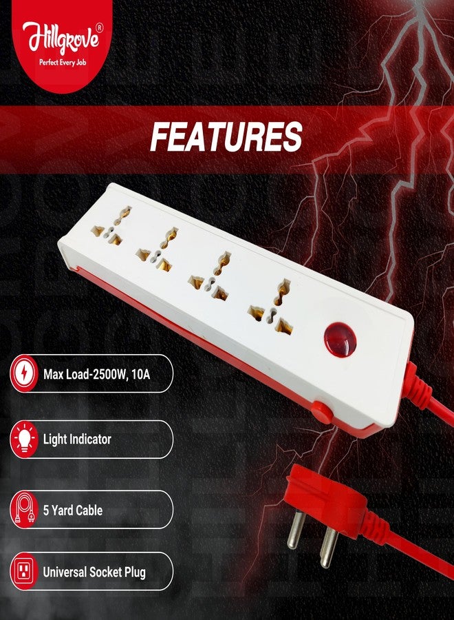 Hillgrove Heavy Duty 5 Meter Long Cable Power Extension Board with 4 Universal Socket and 1 Switch Surge Protector Board for Computer/Home 4 Socket Extension Boards (White) - Image 4