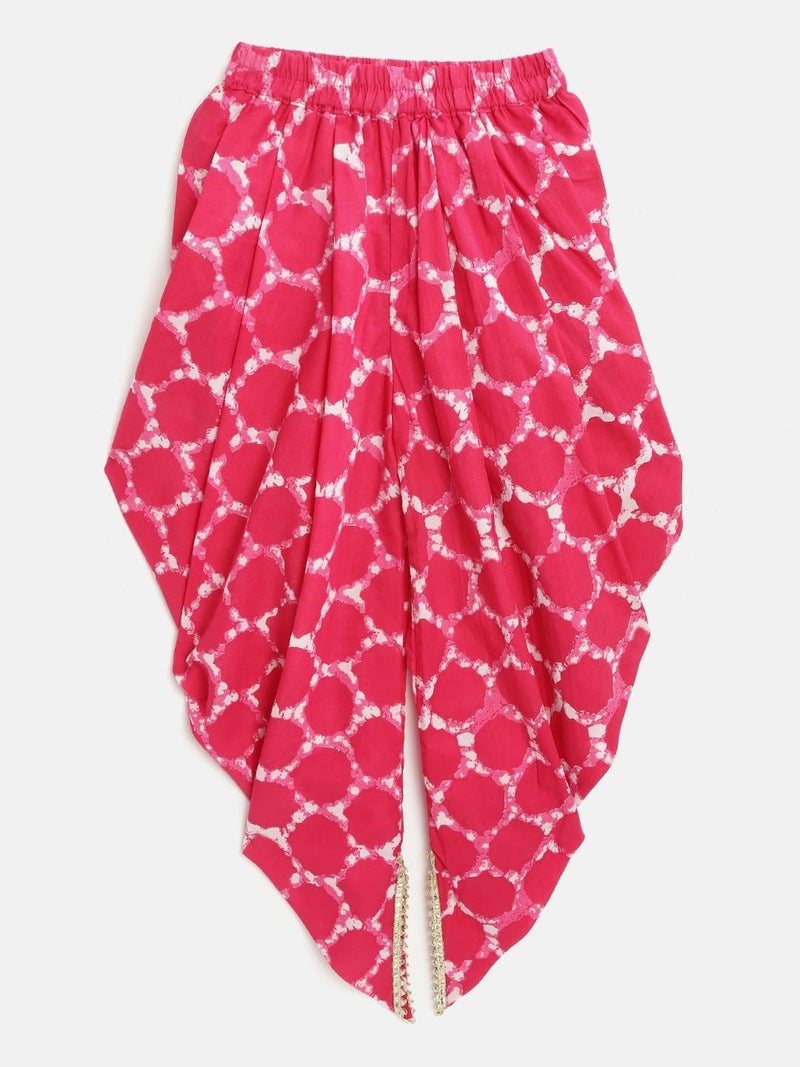 Pspeaches Girl's Cotton Green Pink Floral Print Kurta Set With Dhoti Pants (Green-7-8Y), 7-8 Years - Image 2
