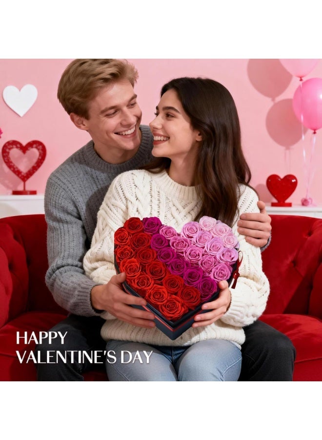 LATIFA 30-Piece Artificial Roses in Heart Shape Box with Gradient Colors Gift, Pink Roses, Red Roses Bouquet Handmade, Pink Flowers, Red Flowers, Red Roses Bouquet, Pink Roses Bouquet in Gift Box - Image 3