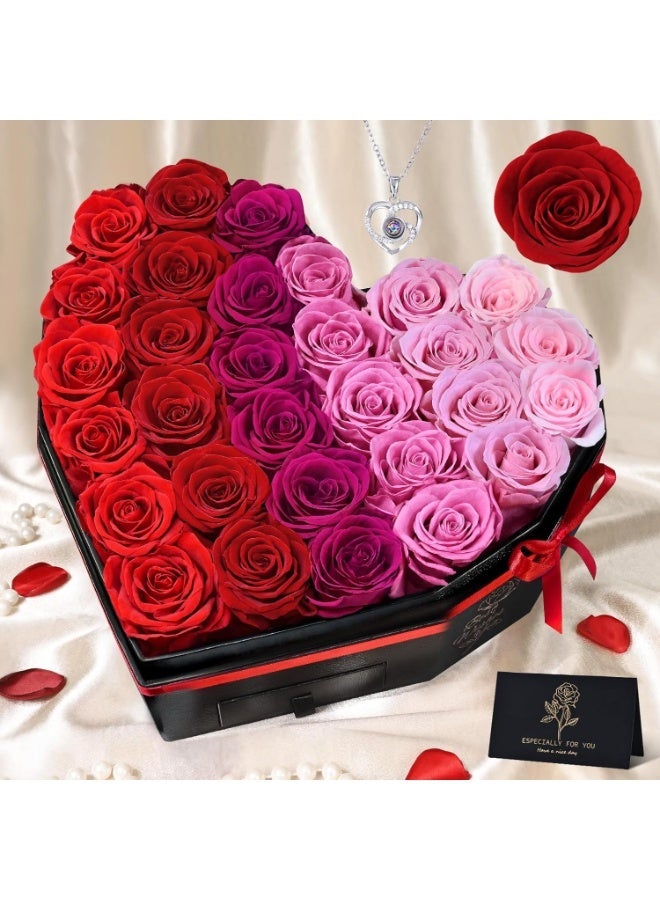 LATIFA 30-Piece Artificial Roses in Heart Shape Box with Gradient Colors Gift, Pink Roses, Red Roses Bouquet Handmade, Pink Flowers, Red Flowers, Red Roses Bouquet, Pink Roses Bouquet in Gift Box - Image 1