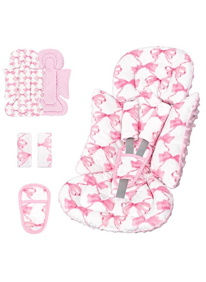 Infant Car Seat Insert, Soft Baby Car Seat Head & Body Support for Girl Boy, Reversible Newborn Preemie Carseat Insert Cushion with 3 Straps Pads, Fits Car Seat, Stroller, Swing, Bouncer, Pink Bow