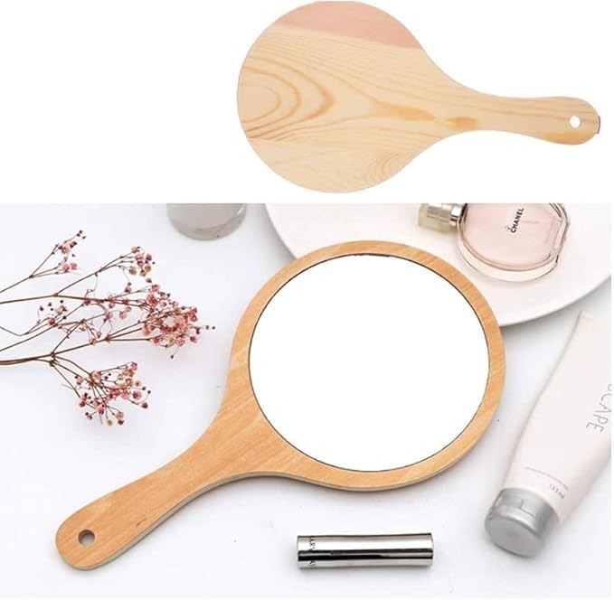 URBAN BOX Handheld Wooden Mirror Natual Wood Frame with Ergonomic Handle for Personal Grooming and Makeup - Image 5
