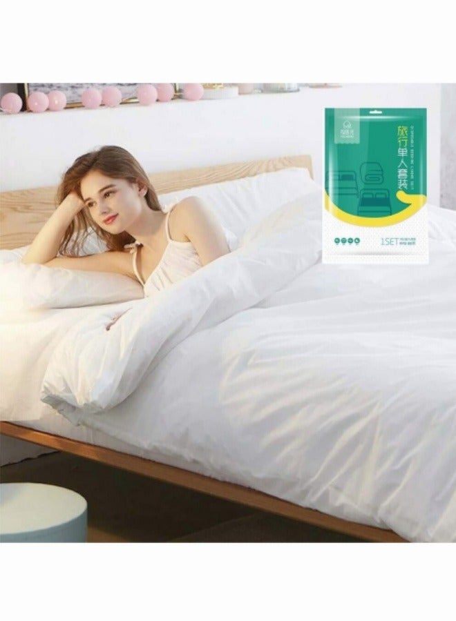 3 Piece Disposable Bedding, Disposable Bed Sheets for Travel, Hotel Essentials, Travel Essentials, with 1 Bed Sheet, 1 Quilt Cover, and 1 Pillowcases for Travel, Business Trip, Spa, Hotel  - Image 1