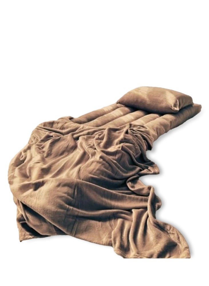 SleepLand Guest and travel package, brown, consisting of a mattress, blanket, pillow, and pillowcase