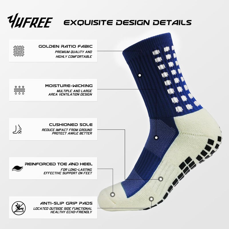Yufree Men's Soccer Socks Anti Slip Non Slip Grip Pads for Football Basketball Sports Grip Socks, 4 Pair - Image 2