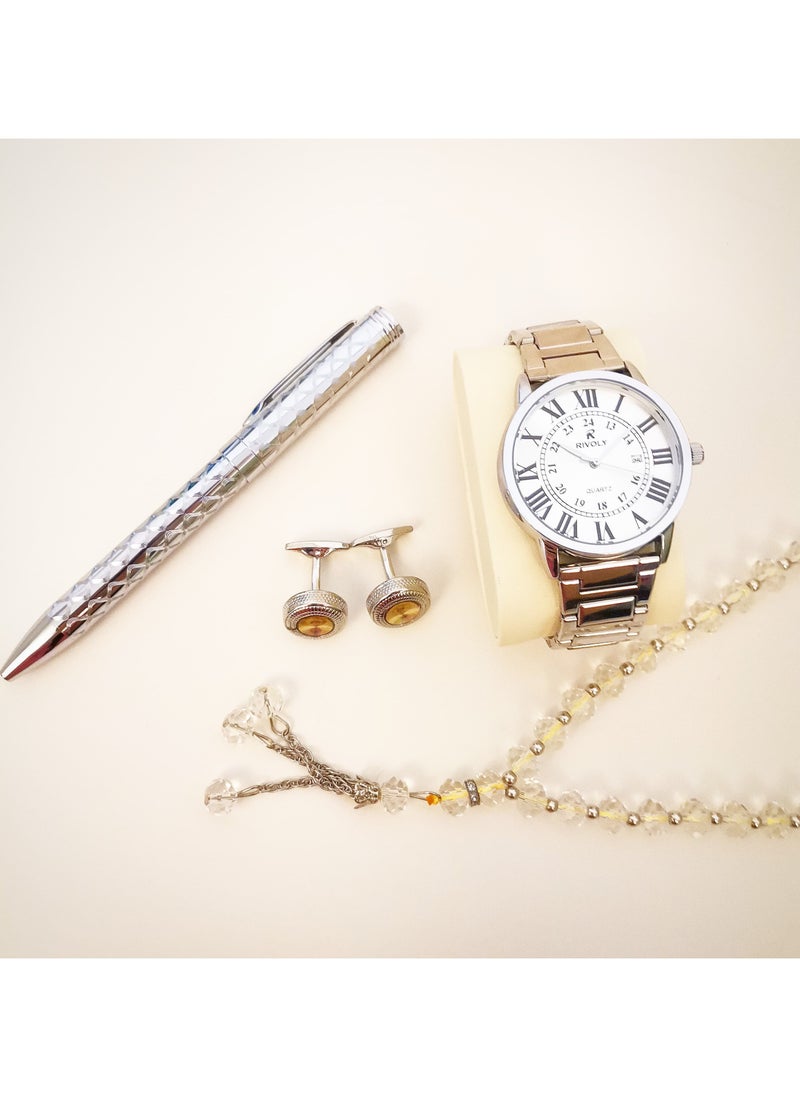 Rivoly - Men's stainless steel set consisting of a watch, a rosary, a pen and cufflinks - Image 1