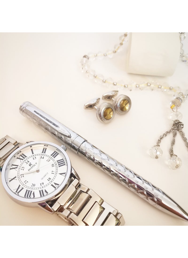 Rivoly - Men's stainless steel set consisting of a watch, a rosary, a pen and cufflinks - Image 1