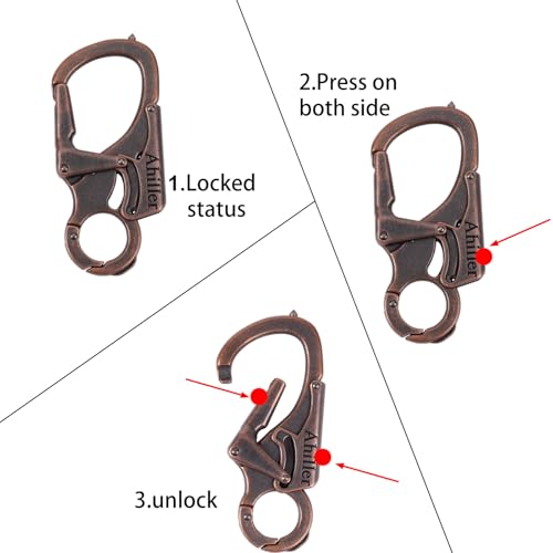Ahiller 3" Carabiner Keychain Clip, Rugged Alloy Double Lock Design - Tungsten Steel Spike - Multi Tool Caribina, Small Key Ring Clip for Camping Hiking Fishing Outdoor Survival [Red Brass-1P] - Image 5