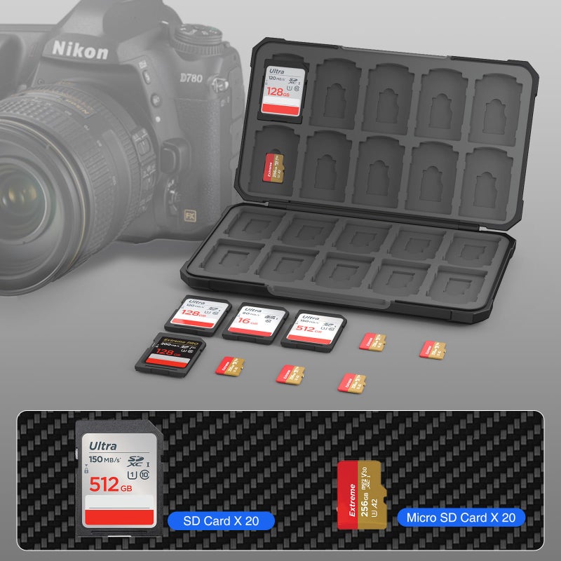 HEIYING Memory Card Case for SD/TF Cards,Portable SD Card Holder Storage Case Compatible with 20 SDXC SDHC and 20 TF Cards Slots - Image 2