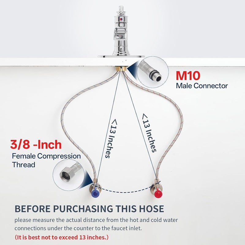Homevacious 16-Inch Long Bathroom Kitchen Faucet Connector Braided Supply Hose 3/8-Inch Female Compression Stainless Steel Sink Faucet Connection Thread x M10 Male Connector x 2 Pcs (1 Pair) - Image 3