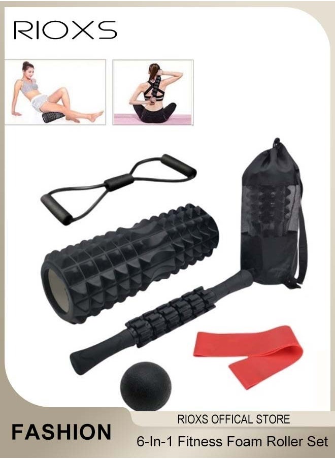 RIOXS 6 In 1 Fitness Foam Roller Set With Muscle Roller Stick And Massage Balls For Physical Therapy Pain Relief Myofascial Release Balance Exercise  - Image 1