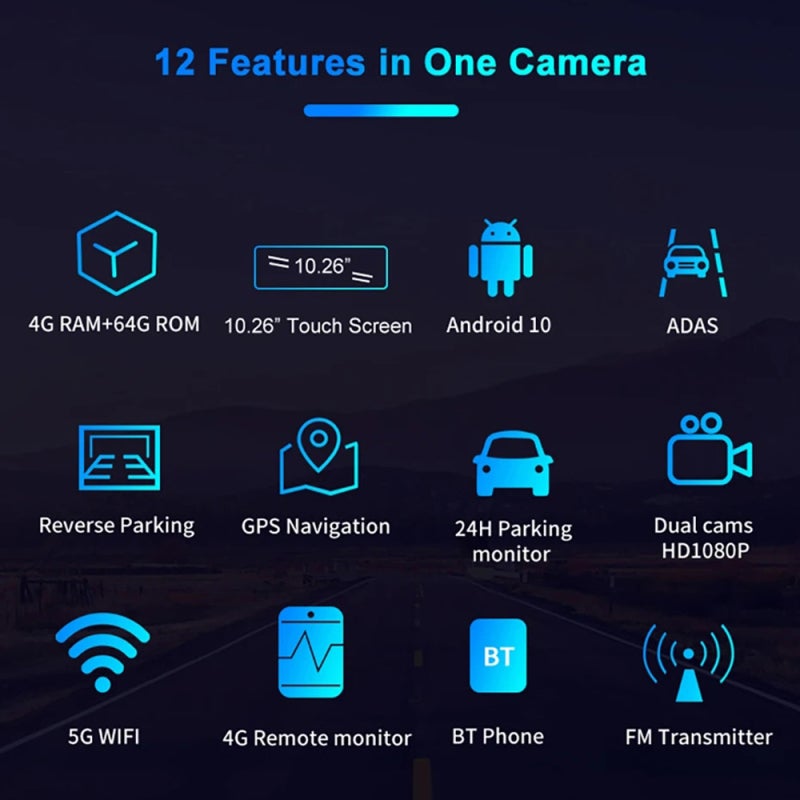 Dash Camera 10.26-Inch Touchscreen Panoramic High-Clear Recording Dual Camera Car DVR - Remote Monitoring Real-Time Alerts Driving Recorder for Vehicle Owners and Daily Commuters - Image 4