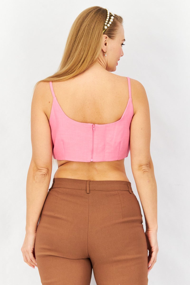 Asos Design Women Scoop Neck Sleeveless Plain Crop Tops, Pink - Image 3