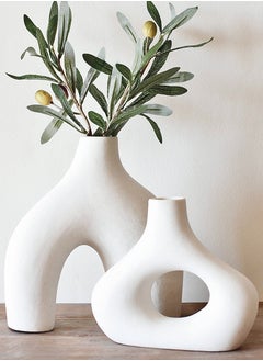 MIXDE Donut Vase, Set of 2 - Minimalist Nordic Style, White Ceramic Vase Decor - Table Centerpiece, Wedding, Living Room, Bookshelf, Bedroom, Office, Modern Boho Home Decor  - Image 1