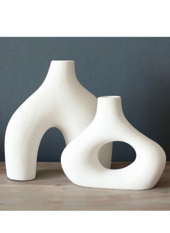 MIXDE Donut Vase, Set of 2 - Minimalist Nordic Style, White Ceramic Vase Decor - Table Centerpiece, Wedding, Living Room, Bookshelf, Bedroom, Office, Modern Boho Home Decor  - Image 2