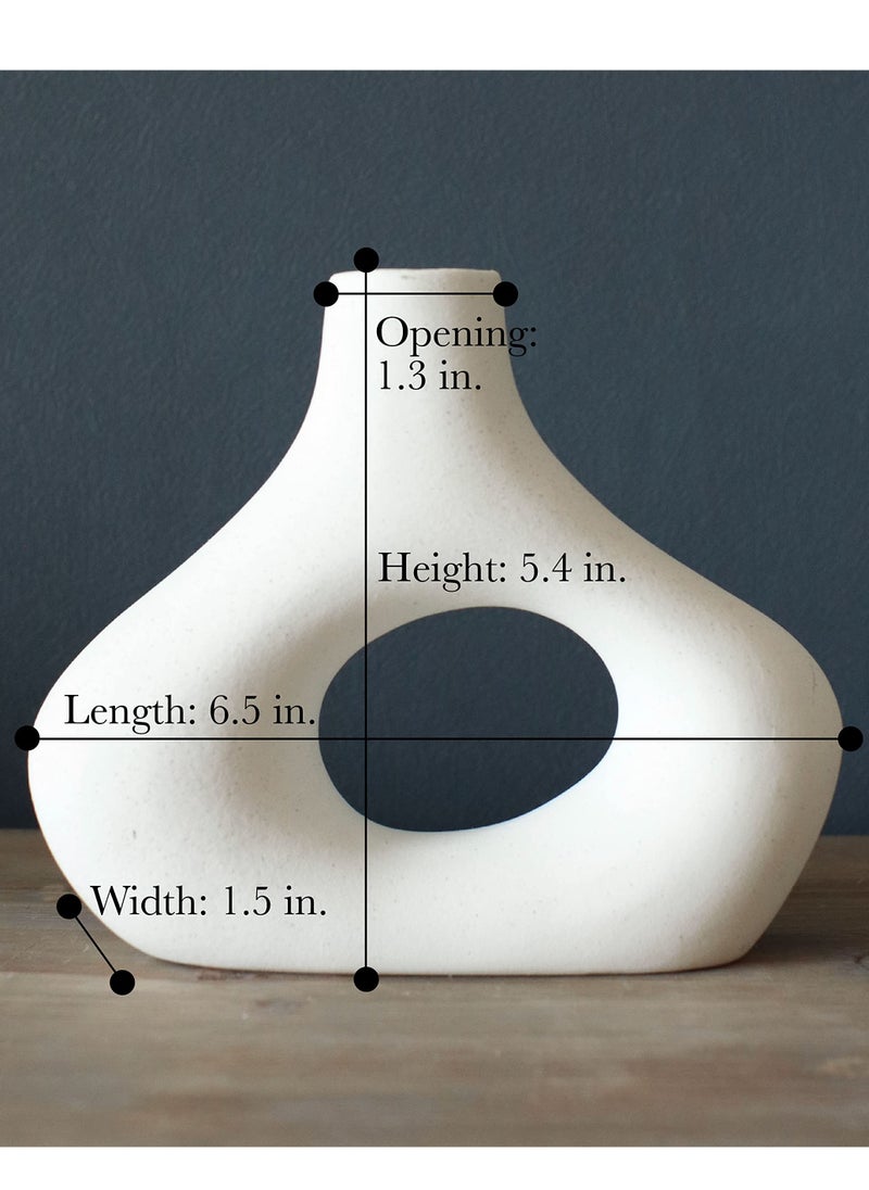 MIXDE Donut Vase, Set of 2 - Minimalist Nordic Style, White Ceramic Vase Decor - Table Centerpiece, Wedding, Living Room, Bookshelf, Bedroom, Office, Modern Boho Home Decor  - Image 4