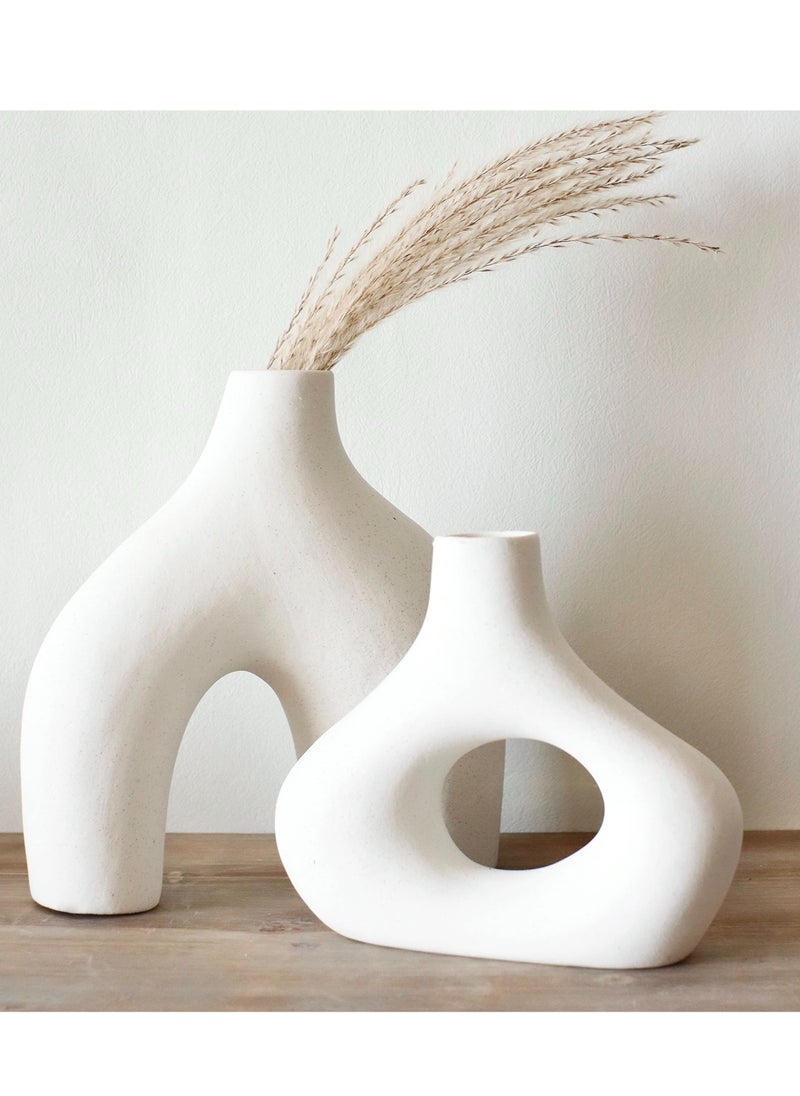 Donut Vase, Set of 2 - Minimalist Nordic Style, White Ceramic Vase Decor - Table Centerpiece, Wedding, Living Room, Bookshelf, Bedroom, Office, Modern Boho Home Decor - pzsku/Z666DA1B0D23E5594704AZ/45/_/1712805087/0f3acfd9-fe48-443a-97b8-31674e102330