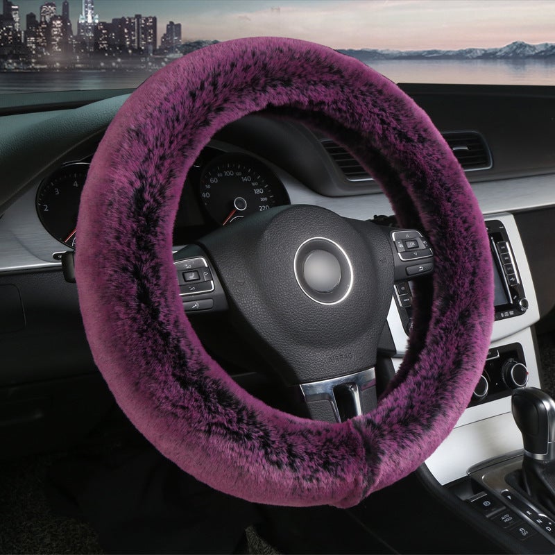 Faux rabbit fur, soft, delicate and smooth, two-tone design, stylish and beautiful steering wheel cover - Image 3