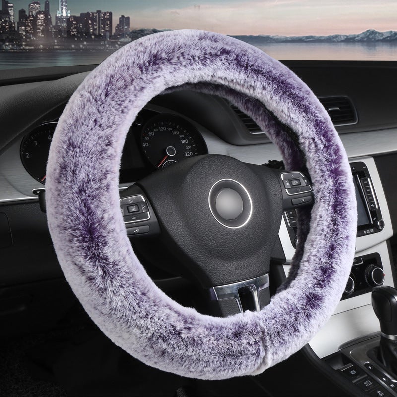 Faux rabbit fur, soft, delicate and smooth, two-tone design, stylish and beautiful steering wheel cover - Image 2