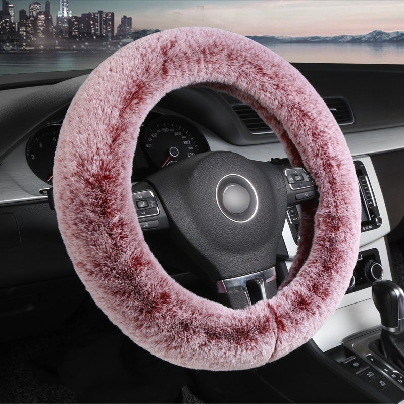 Faux rabbit fur, soft, delicate and smooth, two-tone design, stylish and beautiful steering wheel cover - Image 5
