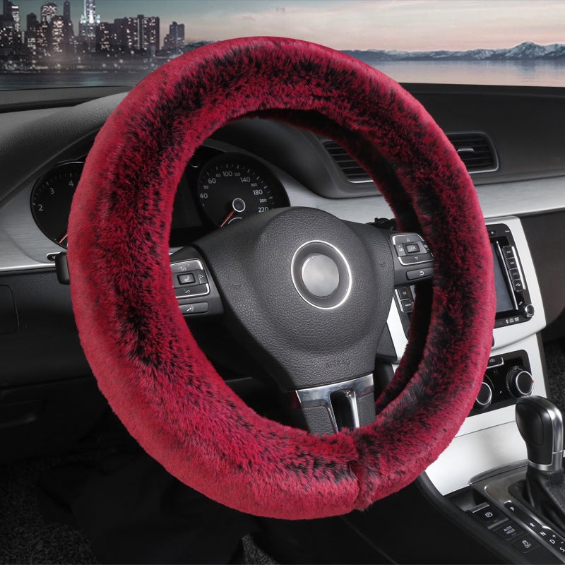 Faux rabbit fur, soft, delicate and smooth, two-tone design, stylish and beautiful steering wheel cover - Image 4