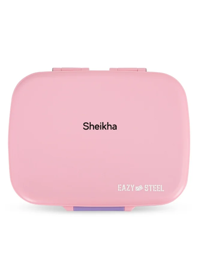 Eazy Kids Eazy Kids Personalized Premium Stainless Steel Lunch Box 710ml – Leakproof 3-Compartment Lunch Box for Kids, Pink