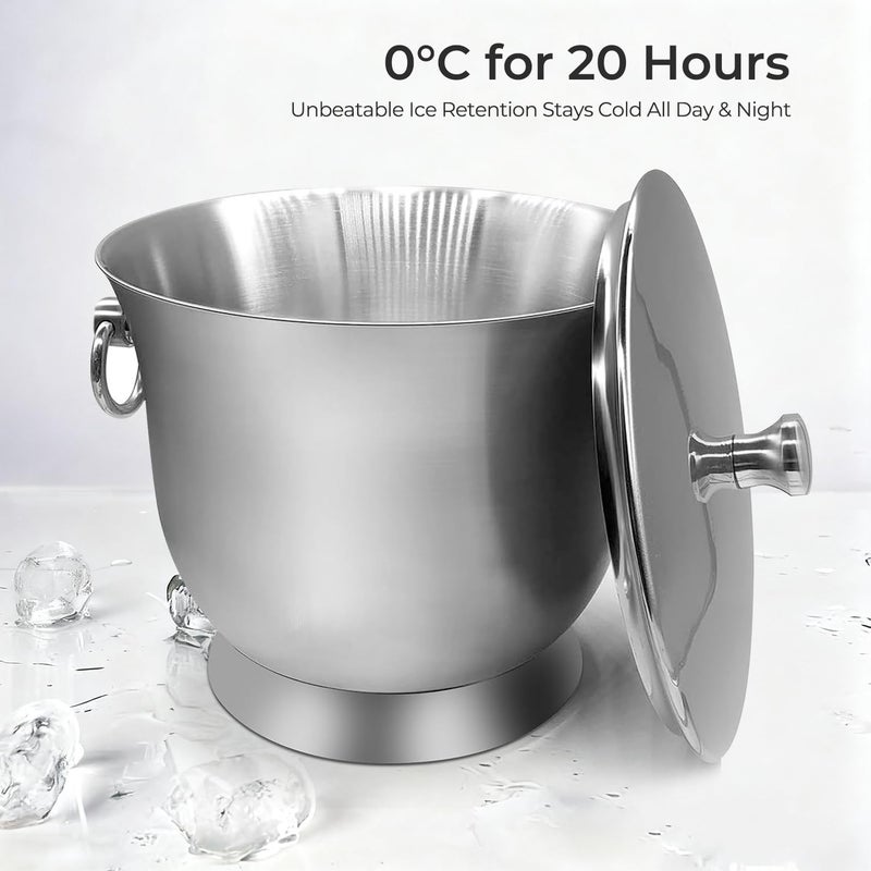 Fortune Candy Market multi-use trusted quality Insulated Ice Bucket, 3.3 L, Double Walled 18/8 Stainless Steel Ice Bucket with Ice Tongs and Lid Standard fit - Image 4