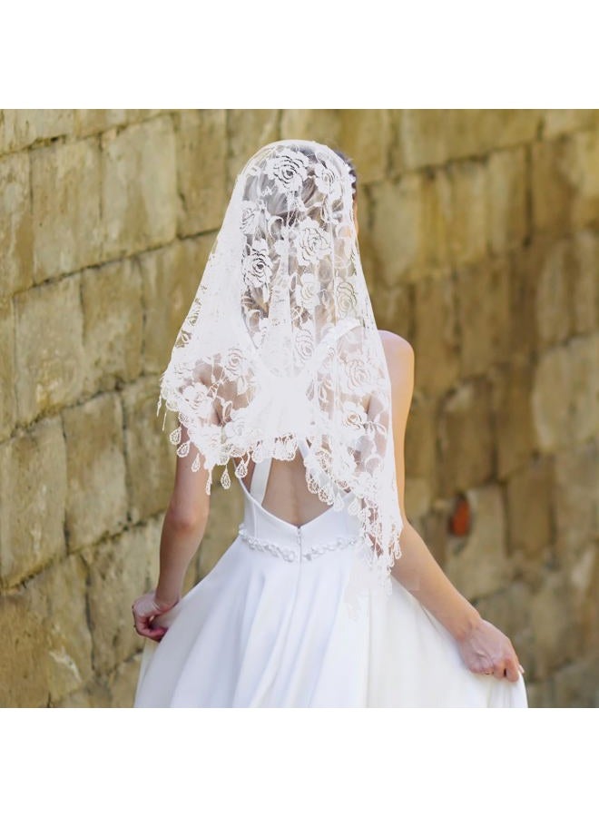Lnngub 2 Pcs Lace Veil Mass Veil Triangle Mantilla Veil Catholic Veils for Women Mass Cathedral Head Covering Chapel Veils with Fringed Latin Mass Head Covering Veils Church Veils for Women, - Image 4