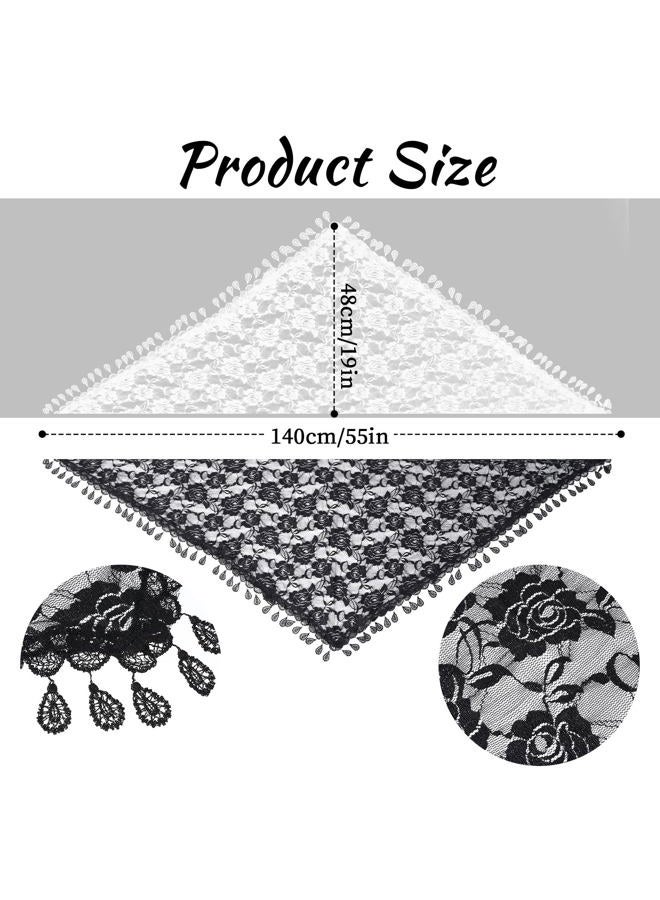 Lnngub 2 Pcs Lace Veil Mass Veil Triangle Mantilla Veil Catholic Veils for Women Mass Cathedral Head Covering Chapel Veils with Fringed Latin Mass Head Covering Veils Church Veils for Women, - Image 2
