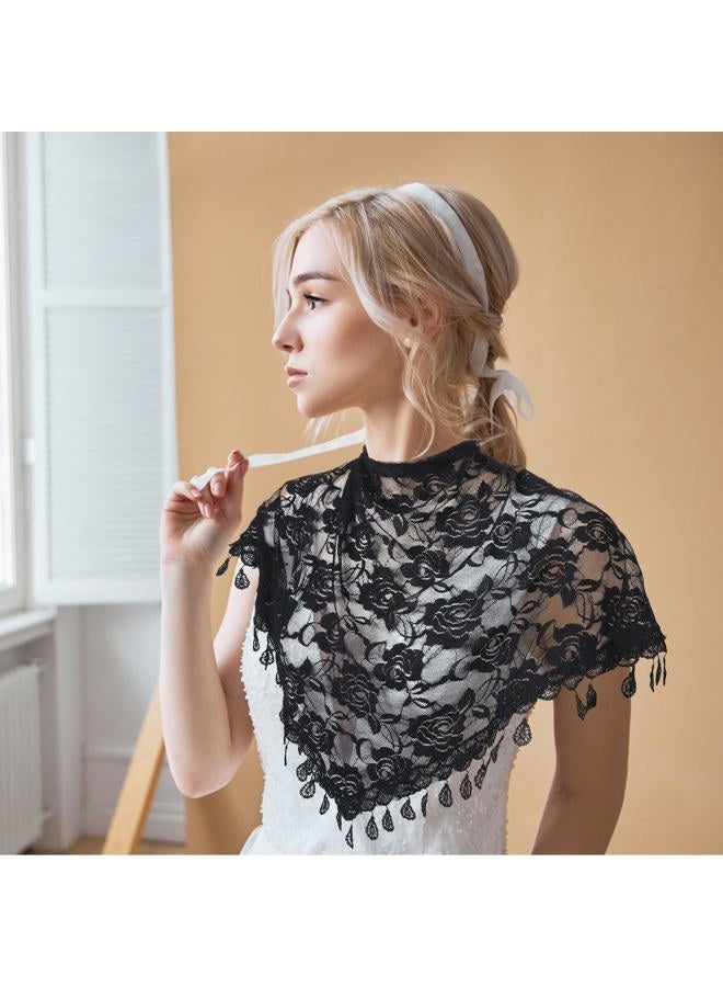 Lnngub 2 Pcs Lace Veil Mass Veil Triangle Mantilla Veil Catholic Veils for Women Mass Cathedral Head Covering Chapel Veils with Fringed Latin Mass Head Covering Veils Church Veils for Women, - Image 5