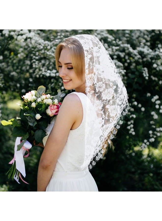 Lnngub 2 Pcs Lace Veil Mass Veil Triangle Mantilla Veil Catholic Veils for Women Mass Cathedral Head Covering Chapel Veils with Fringed Latin Mass Head Covering Veils Church Veils for Women, - Image 3