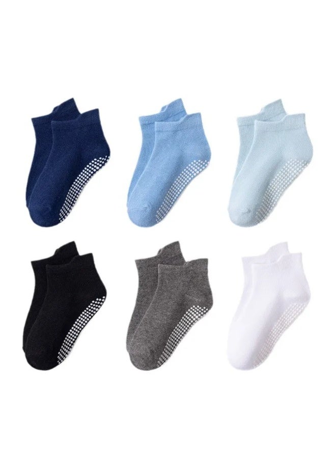 شراء جوي 6 أزواج من الجوارب القطنية المخططة المقاومة للانزلاق، متعددة الألوان - Image 1