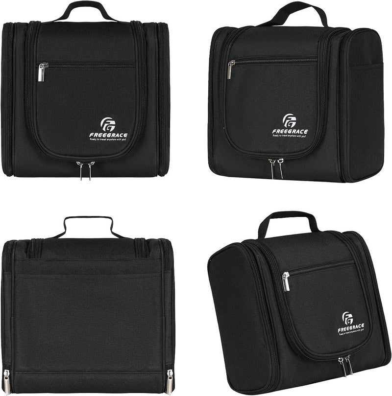 Freegrace Hanging Toiletry Bag Extra Large Capacity | Premium Travel Organizer Bags For Men And Women | Durable Waterproof Nylon Bathroom, Shower, Makeup Bag For Toiletries, Cosmetics, Brushes (Snow Black) - Image 5