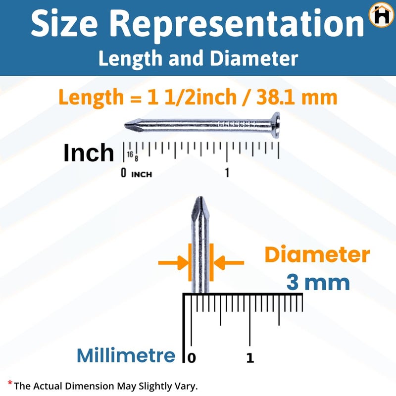 Homdum مسامير خرسانية من الصلب الصلب 1 1/2 بوصة (38 مم) عبوة من 100 قطعة - Image 3