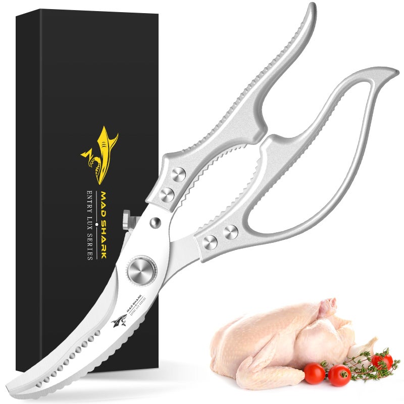 MAD SHARK Heavy Duty Poultry Shears, Kitchen Shears with Non-Slip Handle & Safety Lock, All Purpose Kitchen Scissors for Chicken, Meat Cutting, Turkey, Fish, Vegetables, Spring Loaded, Dishwasher Safe - Image 1