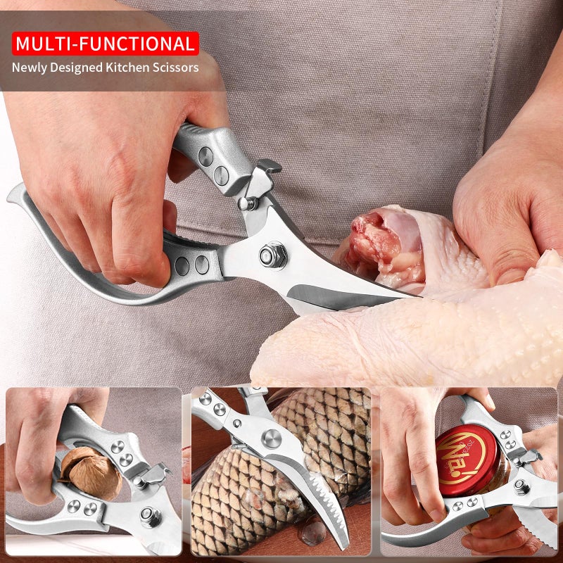 MAD SHARK Heavy Duty Poultry Shears, Kitchen Shears with Non-Slip Handle & Safety Lock, All Purpose Kitchen Scissors for Chicken, Meat Cutting, Turkey, Fish, Vegetables, Spring Loaded, Dishwasher Safe - Image 3