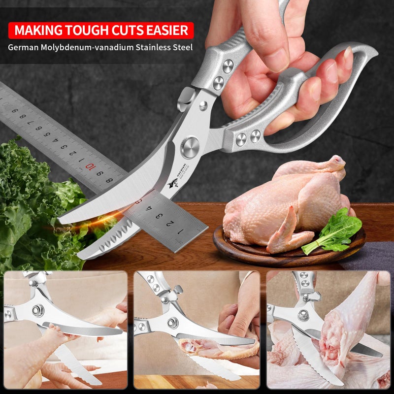 MAD SHARK Heavy Duty Poultry Shears, Kitchen Shears with Non-Slip Handle & Safety Lock, All Purpose Kitchen Scissors for Chicken, Meat Cutting, Turkey, Fish, Vegetables, Spring Loaded, Dishwasher Safe - Image 4