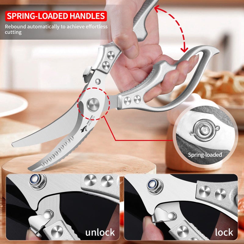 MAD SHARK Heavy Duty Poultry Shears, Kitchen Shears with Non-Slip Handle & Safety Lock, All Purpose Kitchen Scissors for Chicken, Meat Cutting, Turkey, Fish, Vegetables, Spring Loaded, Dishwasher Safe - Image 5