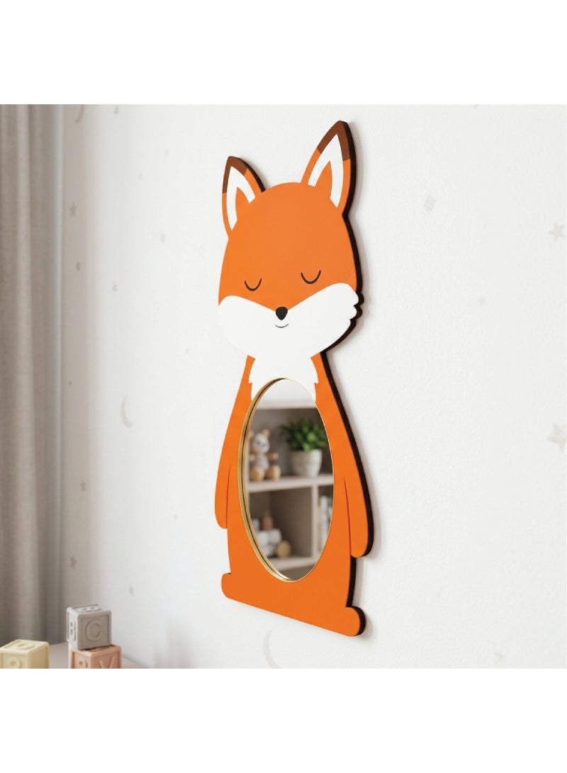 A unisex fox-shaped wall mirror for children, made of high-quality wood with a cute design and a modern decorative touch. It is completely safe and unbreakable, lightweight, and easy to install, adding elegance to a child's room. - Image 1