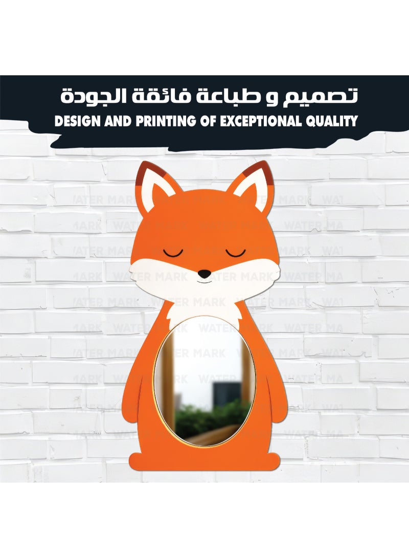 A unisex fox-shaped wall mirror for children, made of high-quality wood with a cute design and a modern decorative touch. It is completely safe and unbreakable, lightweight, and easy to install, adding elegance to a child's room. - Image 2