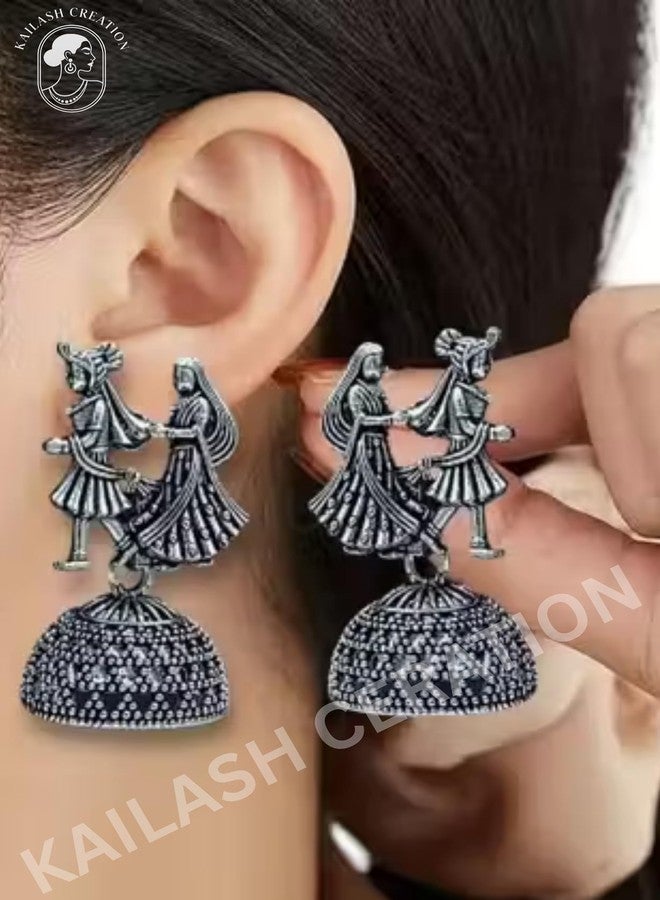 Kailash Creation Oxidized Dulha Dulhan Jhumki Earrings for Women and Girls | Traditional Ethnic Wear Jewelry | wedding gifts for guests | - Image 5