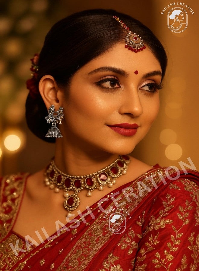 Kailash Creation Oxidized Dulha Dulhan Jhumki Earrings for Women and Girls | Traditional Ethnic Wear Jewelry | wedding gifts for guests | - Image 2
