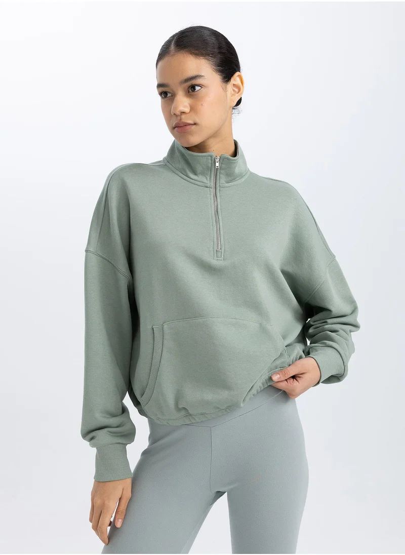 DeFacto Defactofit Cropped Stand Collar Sports Sweatshirt