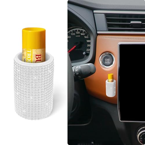 xbrtaia Upright Car Chapstick Holder Bling Insulating Lip Balm HolderRhinestone Car Accessories for Women Interior Suitable for Most Vehicles White - Image 1