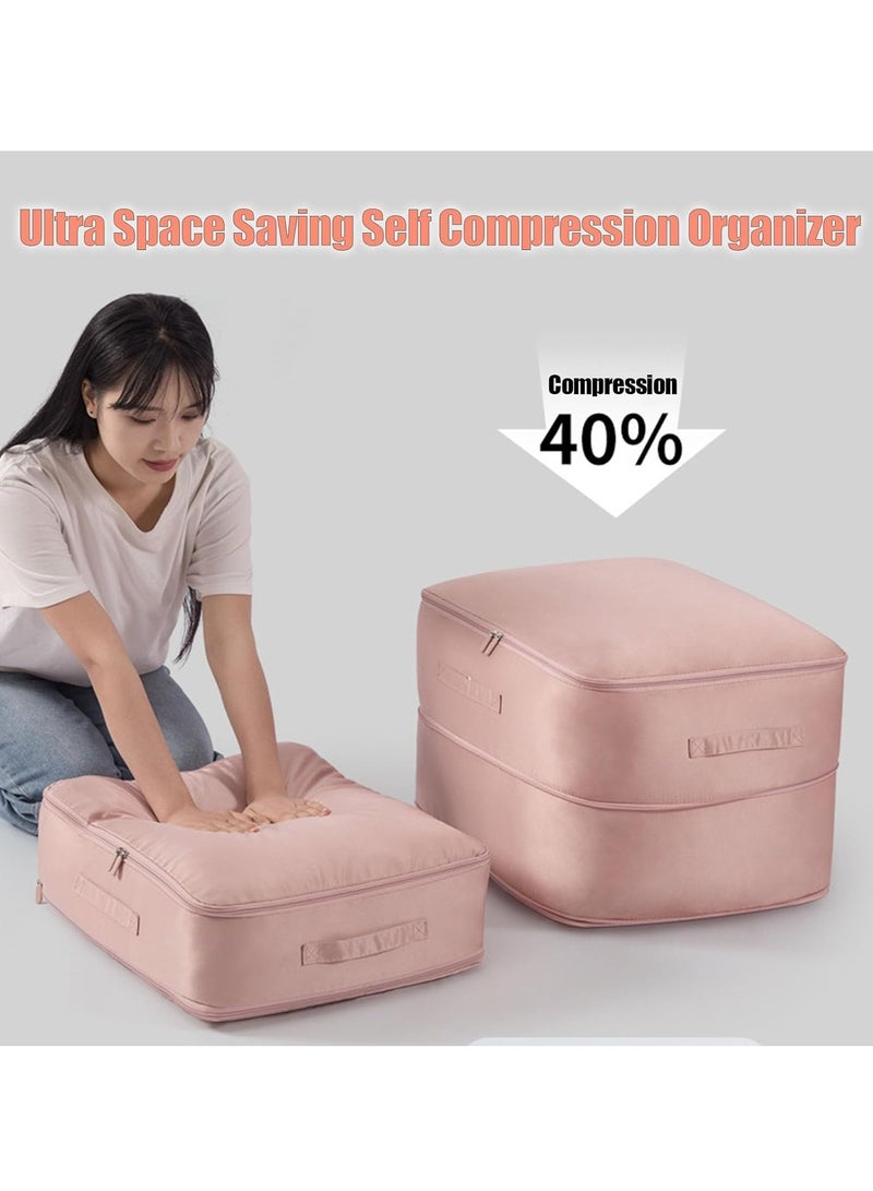 SOLARAE Ultra Space Saving Self Compression Organizer, Moving Bags Heavy Duty Extra Large, College Moving Bags Heavy Duty, Self Compression Moving Organizer Bags for Clothes, Mattress, Blanket, Duvets, Pink - Image 2
