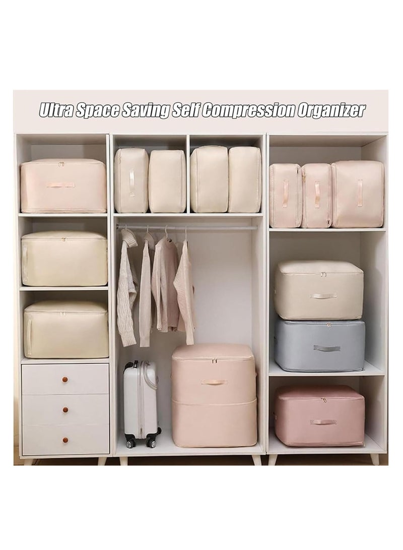 SOLARAE Ultra Space Saving Self Compression Organizer, Moving Bags Heavy Duty Extra Large, College Moving Bags Heavy Duty, Self Compression Moving Organizer Bags for Clothes, Mattress, Blanket, Duvets, Pink - Image 3