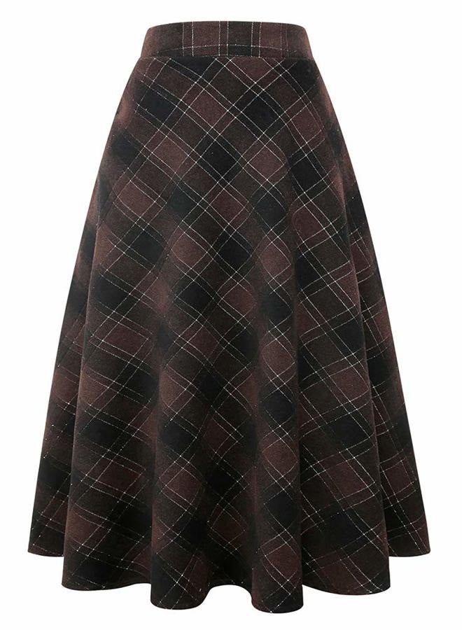 IDEALSANXUN Womens Plaid Wool Skirts Elastic Waist A-Line Pleated Tartan Long Skirts, Coffee 2005, XXL - Image 1