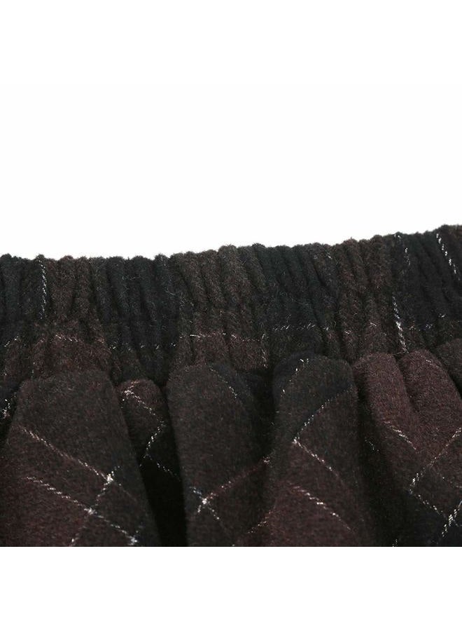 IDEALSANXUN Womens Plaid Wool Skirts Elastic Waist A-Line Pleated Tartan Long Skirts, Coffee 2005, XXL - Image 5