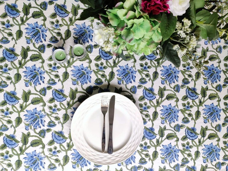 ATOSII Taj 100% Cotton Fall Autumn Tablecloth  Hand Block Print Floral Rectangle Table Cloth Linen for Dining Buffet Parties Weddings Outdoors Christmas Thanksgiving Decor 60 X 90 Inches  6 Seater - Image 4