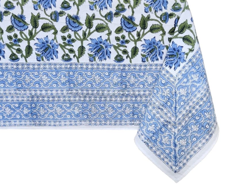 ATOSII Taj 100% Cotton Fall Autumn Tablecloth  Hand Block Print Floral Rectangle Table Cloth Linen for Dining Buffet Parties Weddings Outdoors Christmas Thanksgiving Decor 60 X 90 Inches  6 Seater - Image 1